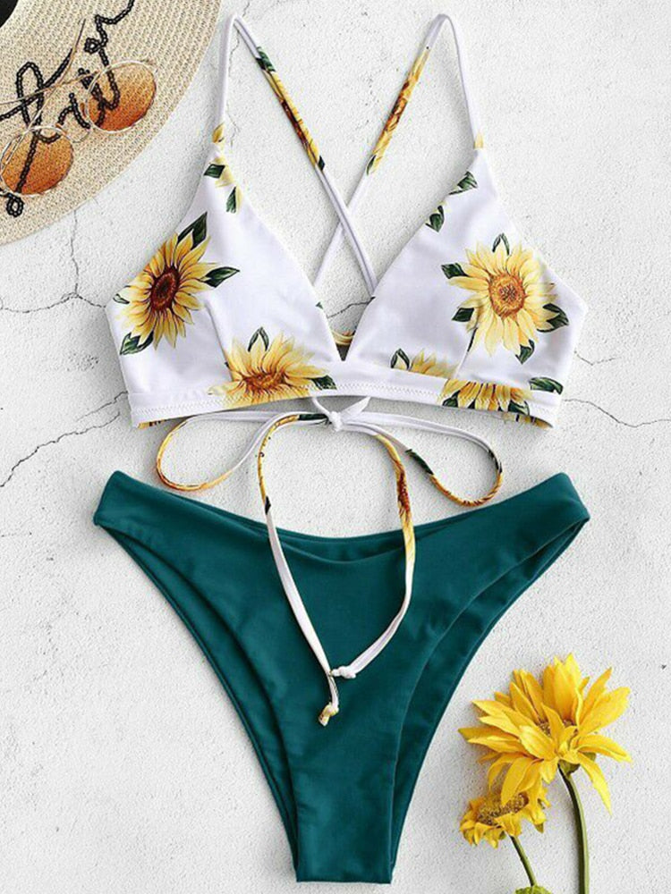 Bikini set sunflowers green