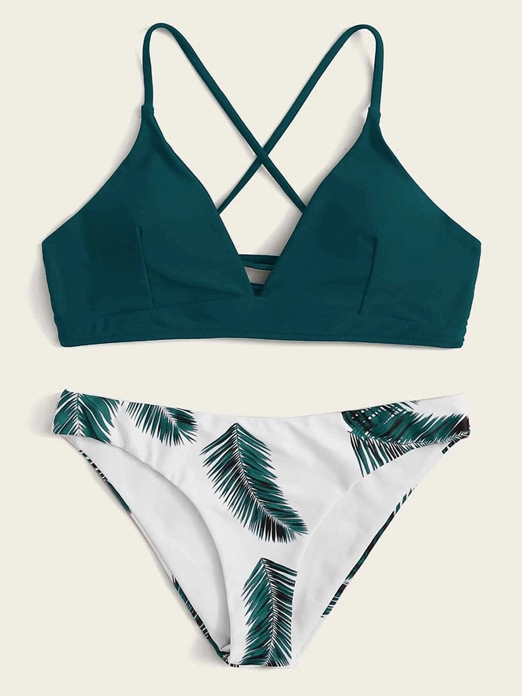 Bikini set palm leaves green