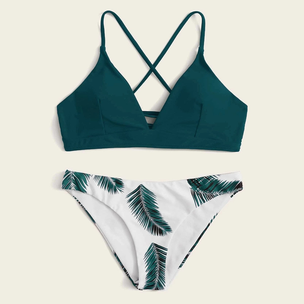 Bikini set palm leaves green