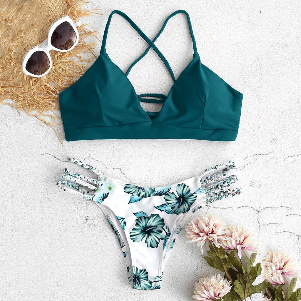 Bikini set flowers green